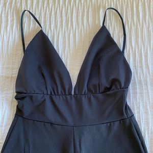 sparkly blue spaghetti strap jumpsuit